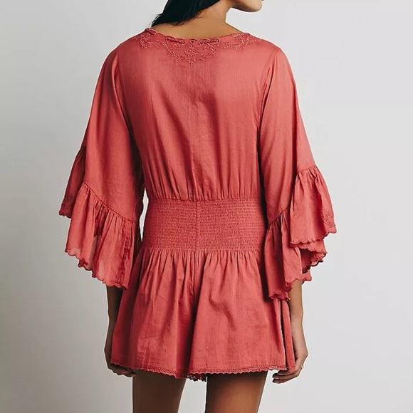 Free People Women's Far From Heaven Romper in Coral Red - Picture 2 of 16